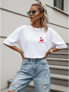 Tshirt damski oversize z nadrukiem Cherry biały model 22261604 - FashionStreet
