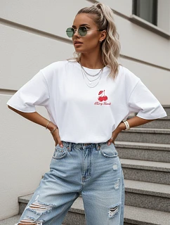 Tshirt damski oversize z nadrukiem Cherry biały model 22261604 - FashionStreet