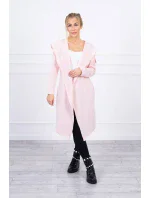 Dlouhý kabát s kapucí světle pudrově růžový