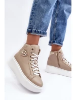 Trampki Damskie Wysokie Na Suwak Lemar Beżowe Katerin Trampki Damskie Wysokie Na Suwak Lemar Beżowe Katerin