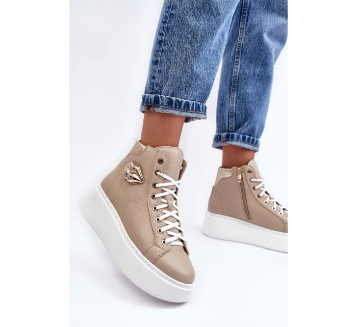 Trampki Damskie Wysokie Na Suwak Lemar Beżowe Katerin Trampki Damskie Wysokie Na Suwak Lemar Beżowe Katerin