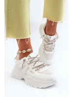 Sneakersy Damskie Na Masywnej Podeszwie Z Ozdobnym Sznurowaniem Białe Relissa
