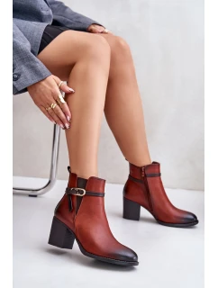 Dámské boty na podpatku s a páskem hnědé model 21674038 - Boto