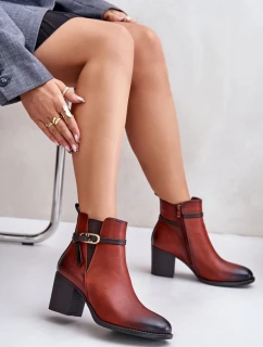 Dámské boty na podpatku s a páskem hnědé model 21674038 - Boto