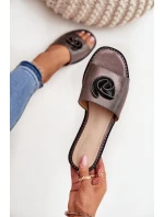 Klapki Damskie Na Płaskim Obcasie Z Ozdobnym Detalem KV51-007 Grafitowe