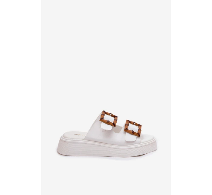 Eko Kožené Sandály Dámské Na Platformě S Přezkami Bílé model 21699634 - Boto Eko Kožené Sandály Dámské Na Platformě S Přezkami Bílé model 21699634 - Boto