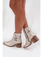 Botki Damskie Ażurowe Z Naturalnej Skóry Na Słupku Zazoo 3690 Złoty Przecierany