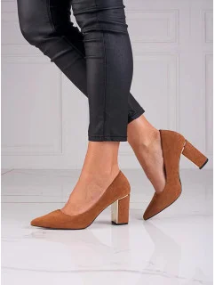 Dámské semišové lodičky na sloupkovém podpatku Camel hnědá model 18790082 - Inello