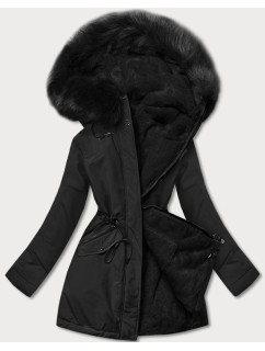 Teplá čierna obojstranná dámska zimná bunda (W610)