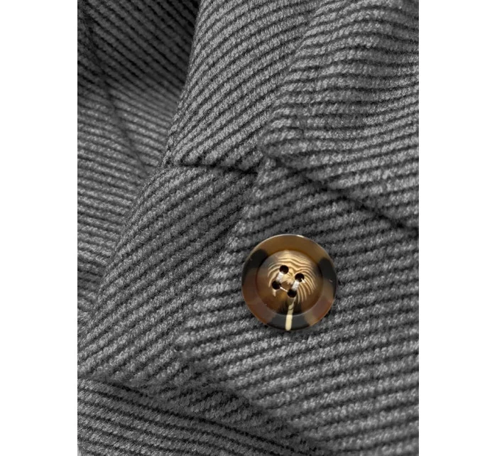 Voľná rebrovaná bunda s golierom sivá (244003)