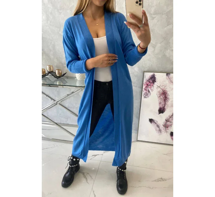 Sweter długi kardigan wiązany w talii jeansowy Sweter długi kardigan wiązany w talii jeansowy