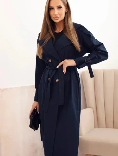Dámsky kabát do pása s viazaním a golierom granátovej farby