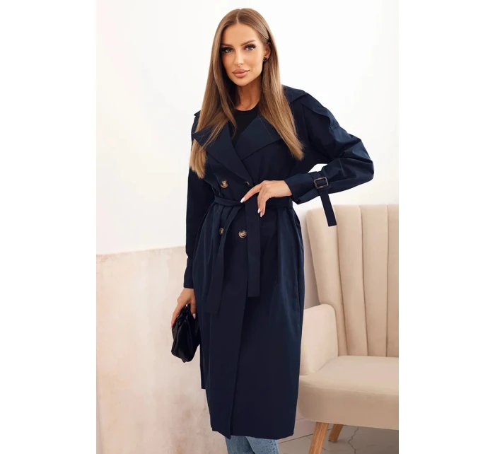 Dámský kabát v pase se zavazováním s límcem model 21959058 - K-Fashion Dámský kabát v pase se zavazováním s límcem model 21959058 - K-Fashion