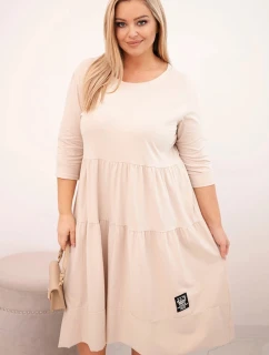 Dámská bavlněná model 21800787 Plus Size s volány a ohrnutými rukávy béžová - K-Fashion