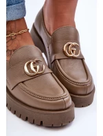 Damskie Półbuty Skórzane Z Ozdobą Ciemnobeżowe Rosefalls