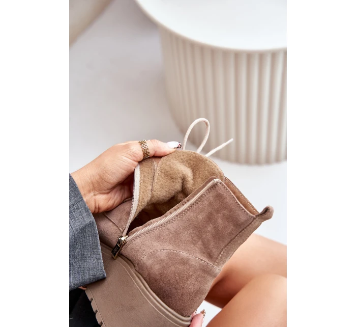 Semišové Dámské Kotníkové Boty Na Platformě A Klínu Zateplené Béžové model 21673811 - Zazoo