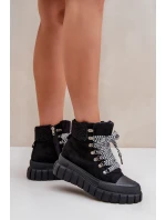 Dámské Zateplené Botky Trapery Na Platformě Černé model 21680175 - EVENTO Dámské Zateplené Botky Trapery Na Platformě Černé model 21680175 - EVENTO