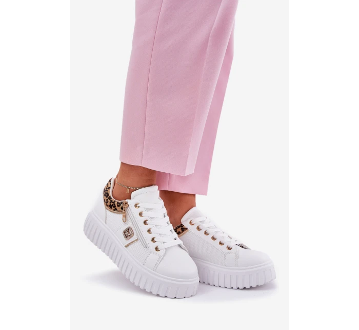 Buty Sportowe Damskie Na Platformie Z Eko Skóry Panterka Białe Velionna Buty Sportowe Damskie Na Platformie Z Eko Skóry Panterka Białe Velionna