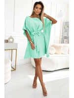 287-31 SOFIA Dámske šaty s motýlikom a viazaním v páse - MINT 287-31 SOFIA Dámske šaty s motýlikom a viazaním v páse - MINT