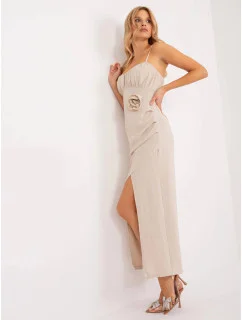 Světle béžové dámské koktejlové šaty s rozparkem model 20201876 - Factory Price