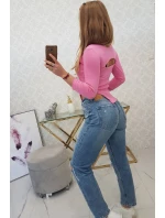 Halenka s žebrovaným výstřihem světle růžová Halenka s žebrovaným výstřihem světle růžová