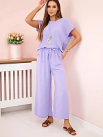 Viskózový set skladaná blúzka + nohavice svetlo fialová