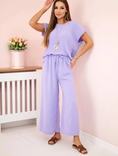 Viskózový set skladaná blúzka + nohavice svetlo fialová