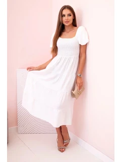 Dámske viskózové šaty s puzdrovými rukávmi a volánom ecru