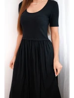 Dámske bavlnené midi šaty s krátkymi rukávmi a rozšírenou spodnou časťou čierne