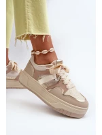 Dámské tenisky na platformě z ekokože béžové model 21657725 - Boto Dámské tenisky na platformě z ekokože béžové model 21657725 - Boto