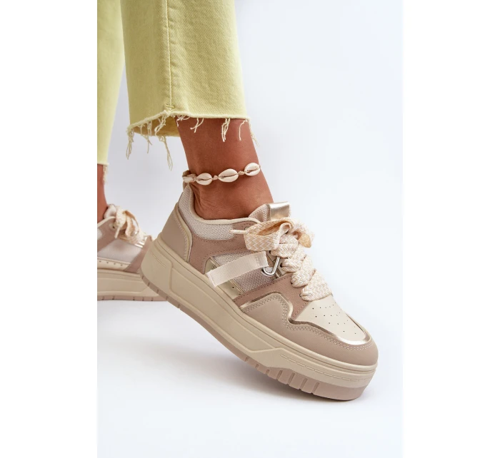 Dámské tenisky na platformě z ekokože béžové model 21657725 - Boto Dámské tenisky na platformě z ekokože béžové model 21657725 - Boto