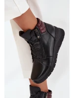 Skórzane Botki Damskie Na Koturnie Ocieplane Vinceza 39963 Czarne