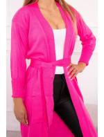 Dlhý sveter s viazaním v páse neónovo ružovej farby