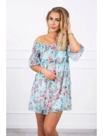 Španielske šaty s kvetinovým motívom v mätovej farbe Španielske šaty s kvetinovým motívom v mätovej farbe