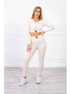 Súprava s blúzou hore pruhovaná svetlo béžová