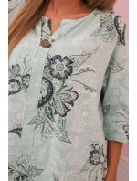 Dámska bavlnená blúzka s vyhrnutými rukávmi a paisley vzorom mätová Dámska bavlnená blúzka s vyhrnutými rukávmi a paisley vzorom mätová