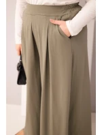 Dámske Plus veľkosť bavlnené nohavice so širokými nohami a voľným strihom Khaki