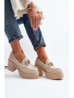Zazoo 20170 Półbuty Skórzane Damskie Na Słupku Jasnobeżowe