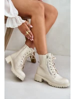 Lakierowane Botki Workery Na Zamek Ocieplane Beżowe Ravanthia