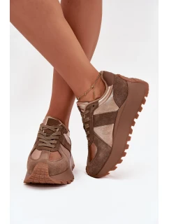 Zamszowe Sneakersy Damskie Ocieplane Na Platformie Big Star OO274A218 HI-POLY SYSTEM Brązowe