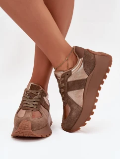 Zamszowe Sneakersy Damskie Ocieplane Na Platformie Big Star OO274A218 HI-POLY SYSTEM Brązowe