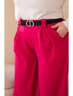 Plus veľkosť dámske široké nohavice z viskózy s fuchsiovým pásom