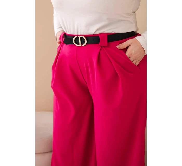 Plus veľkosť dámske široké nohavice z viskózy s fuchsiovým pásom