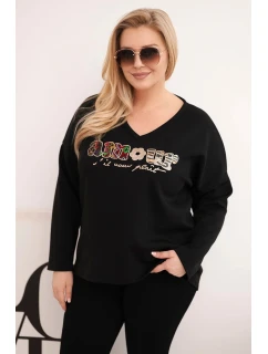 Dámska mikina s výstrihom do V v čiernej farbe