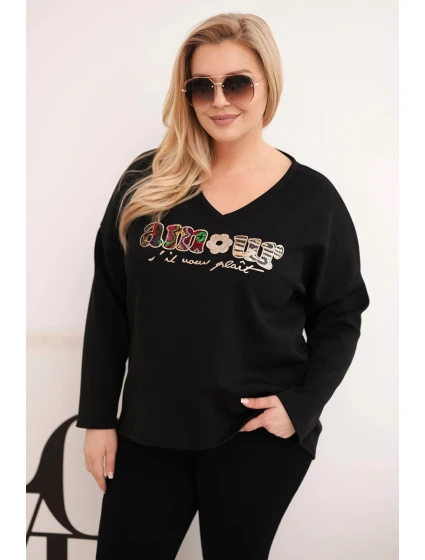 Dámska mikina s výstrihom do V v čiernej farbe