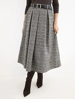Dámská sukně s model 22589325 vzorem s příměsí viskózy a páskem grafit - K-Fashion