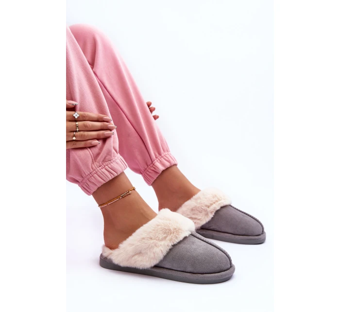 Dámské Pantofle s Kožešinou Šedé model 21563584 - Boto