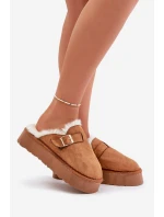 Kapcie Damskie Na Grubej Podeszwie Z Futerkiem I Klamrą Camel Linneola Kapcie Damskie Na Grubej Podeszwie Z Futerkiem I Klamrą Camel Linneola