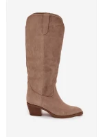 Kozaki Kowbojki Damskie Na Obcasie Z Eko Zamszu Beżowe Esmira