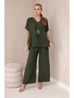 Súprava s náhrdelníkom blúzka + nohavice khaki